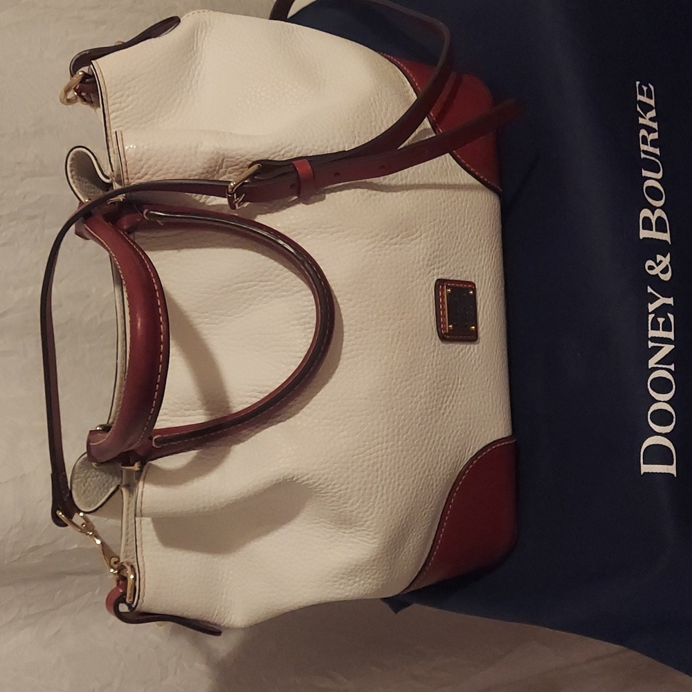 Dooney and Bourke Brenna Handbag, White and Brown, Pebble Leather